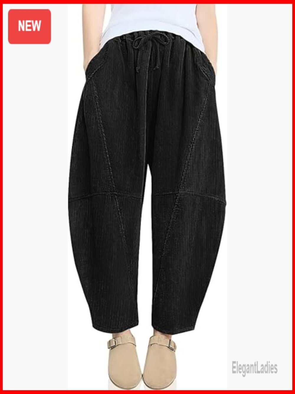 Corduroy Harem Pants Elastic Waist Wide Leg Casual Loose Fit
